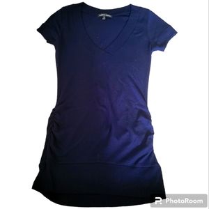 Active basic women's small blue short sleeve ruched sweater dress top blouse